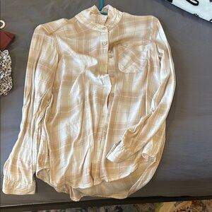 Plaid Button-Up Shirt in Cream